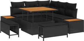 vidaXL Kerti Kanapé Szett párnával tárolóval 8 pcs Fekete Poli rattan