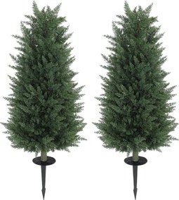 HOMCOM Mesterséges Ciprus 2 darabos szett Földhorgonyzóval 100 cm Műanyag Mesterséges Növény, Műnövények, Mesterséges Fa - Valódi Dekoráció Irodához,