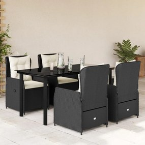 5 részes fekete polyrattan kerti étkezőgarnitúra párnákkal