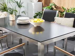 Kerti étkező szett Grosso (fekete) (üveglappal 180x90 cm) (rattan szék) (üveg). 1011749