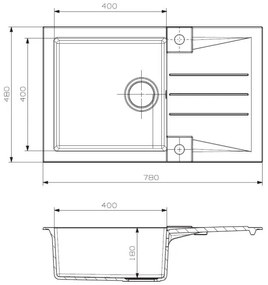 ALVEUS SETA23201 - ROCK konyhai mosogató + MINTAS mosogatócsaptelep, 34 cm, gránit/fekete