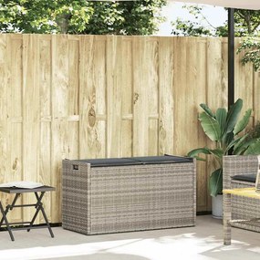 világosszürke polyrattan kültéri tárolópad párnával 100 cm