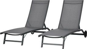 Outsunny 2 darabos kerti nyugágy szett állítható háttámlával és kerekekkel, tengerparti medencés használatra 165x66x102 cm Sötétszürke | Aosom