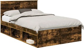 vidaXL Ágykeret fejtámlával Füstölt tölgy 120 x 190 cm Tömör fenyőfa