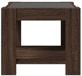barna tölgy szerelt fa dohányzóasztal LED-del 53 x 53 x 45 cm