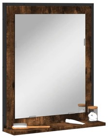 füstölt tölgy szerelt fa fürdőszobai tükör polccal 50x12x60 cm