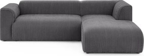 Sötétszürke kordbársony sarokkanapé (jobb oldali-heverő résszel) Merid – Ropez