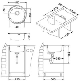 ALVEUS 1116756 - FORM konyhai mosogató 51 cm matt acél, 18,5 cm mély