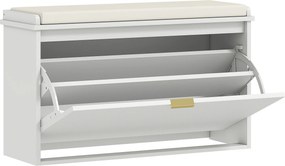 HOMCOM Cipőpad Cipőtároló Pad Szűk Előtér Pad Párnázott Ülésű Lepattintható Fiók 8 Pár Cipőhöz Előtérbe Hálószobába 80x26x47.5 cm Fehér | Aosom