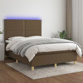 Barna szövet rugós és LED-es ágy matraccal 140x190 cm