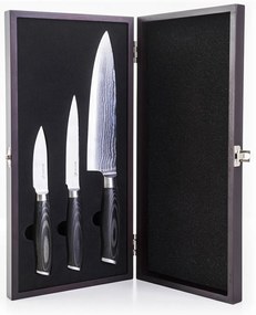 G21 Gourmet Damascus késkészlet bambusz blokkban3 db + élezőkő