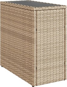 vidaXL bézs polyrattan kerti kisasztal üveg asztallappal 58x27,5x55 cm