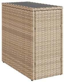 vidaXL bézs polyrattan kerti kisasztal üveg asztallappal 58x27,5x55 cm