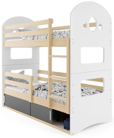 Emeletes ágy 80 x 190 cm Domur (fenyő + grafit) (ágyrácsokkal és tárolóhellyel). Akció -29%. 1056536