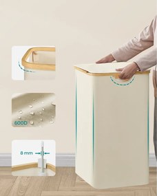 Szennyestartó Oxford szövet, 150L, kivehető hálós zsák, bambusz fogantyú krémfehér