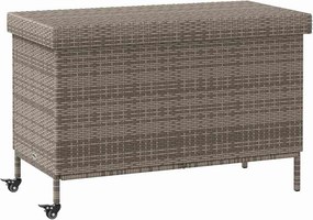 Szürke Polyrattan Kerti Tárolóláda Kerekekkel 110X55X73 Cm