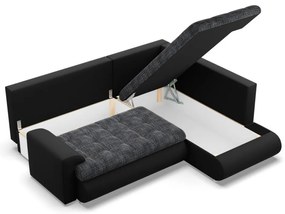 Tokio sarokkanapé, L alakú háttámlával, 2 ágyneműtartóval, fonott + műbőr, jobboldali, szürke - fekete