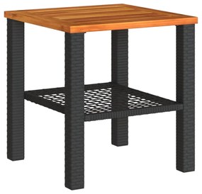 fekete polyrattan és akácfa kerti asztal 40 x 40 x 42 cm