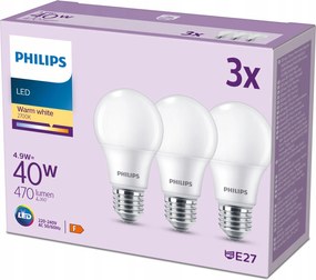 Led izzó E27 A60 4.9W 40W 470lm 2700K Meleg Prémium Philips 3 db