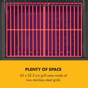 Klarstein Meat Machine, faszenes grill, 45 x 32,5 cm, hőmérő, kerekek, fekete