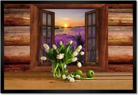 Poszterek keretben 60x40 Rönkfal Virágok