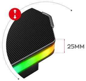 Gamer asztal számítógépasztal monitor állvánnyal, 120x60x69,5cm, alumínium / HDF, RGB LED fekete.