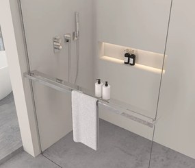Erga Paris, Walk-In zuhany paraván 140x200 cm polccal és törülközőtartóval, 8 mm átlátszó üveg, króm profil, ERG-V02-PARIS-140x200-CL-CR-BAR