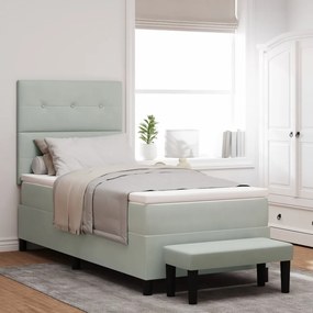 Boxspring ágy matraccal és paddal világosszürke 80x200 cm velúr