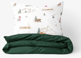 Goldea karácsonyi pamut ágyneműhuzat duo - zakopane, sötétzöld hátoldal 240 x 220 és 2db 70 x 90 cm