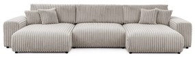 Világosszürke kordbársony kinyitható-tárolóhelyes sarokkanapé (U alakú) Sarina – Ropez