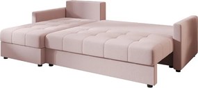 VENORIA L alakú kihúzható sarokkanapé, 220x143 cm, púderrózsaszín + 2 párna INGYEN