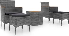 vidaXL 5 részes szürke polyrattan és tömör akácfa kerti bisztrószett