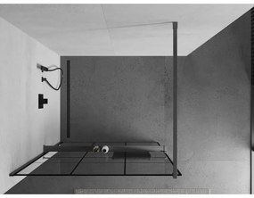 Mexen Kioto+, Walk-In zuhanyparaván polccal és akasztóval 110 x 200 cm, 8 mm átlátszó üveg fekete mintás, grafit profil, 800-110-121-66-77