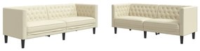 2 részes krémszínű műbőr Chesterfield kanapégarnitúra