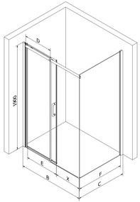 Mexen Omega eltolható zuhanykabin 120 x 80 cm, 8 mm-es üveg, arany profil-átlátszó üveg + vékony zuhanytálca 5 cm, 825-120-080-50-00-4010
