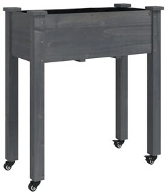 szürke tömör fenyőfa kerekes ültetőláda béléssel 71x37x80 cm