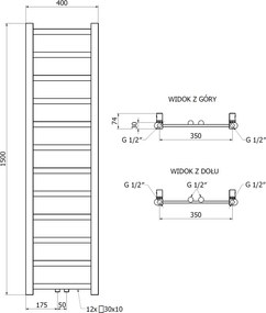 Mexen csavar, fűtőelem 1500 x 400 mm, 342 W, alul és középen, fehér, W126-1500-400-00-20