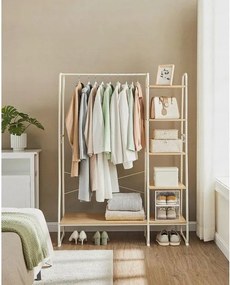 Fém ruhaállvány polcokkal 5+1 fehér tölgyfa