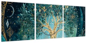 Kép – Életfa az univerzumban (órával) (90x30 cm)