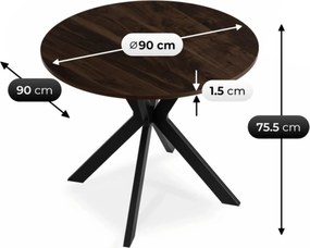 Étkezőasztal 90 cm méretben, dió/fekete színben LAUREN