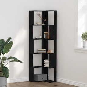 Sarok Könyvespolc 5 szintes Fekete Tölgy 50x50x179 cm Mérnöki Fa