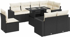 vidaXL 9 részes fekete polyrattan kerti ülőgarnitúra párnákkal