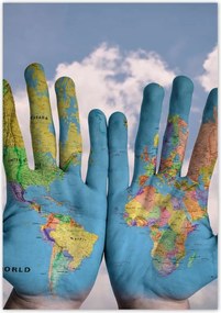 Poszterek 70x100 Világtérkép Világkéz