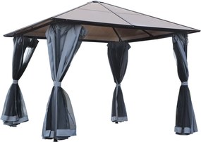 Outsunny 10 x 10 láb méretű Kerti Parti Sátor Oldalfalakkal, PC Tető Alumínium Sötét Szürke | Aosom