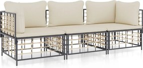 vidaXL 3 részes antracitszürke polyrattan kerti ülőgarnitúra párnákkal