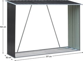 Tűzifa tároló, antracit/fehér, 217x82x154 cm, DARYL TYP 2