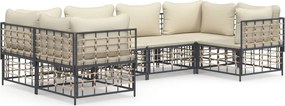 vidaXL 6 részes antracitszürke polyrattan kerti ülőgarnitúra párnákkal
