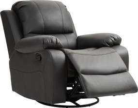 HOMCOM Reclináló TV Fotel, Dönthető Funkcióval, Lábbal Pihenő, Forgó TV Fotel Zsebspring rendszerrel, Fekete | Aosom