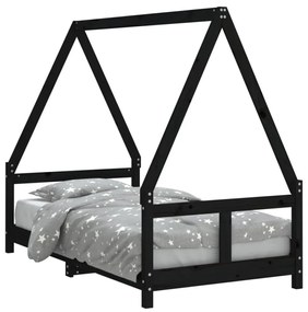 fekete tömör fenyőfa gyerekágykeret 80 x 160 cm