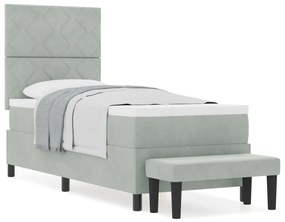 Box Spring Ágy Matraccal és Pad világosszürke 80x200 cm Bársony